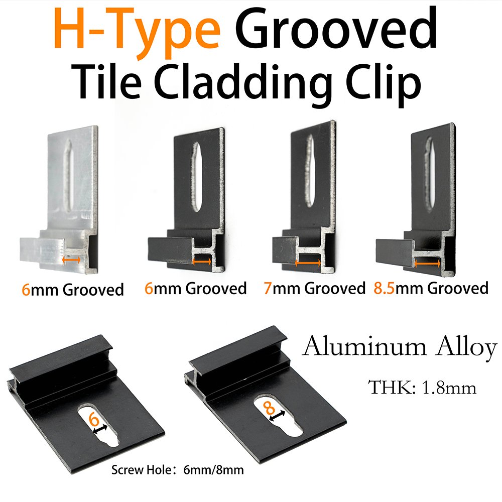 H-Type cladding clip for grooved exterior wall tiles