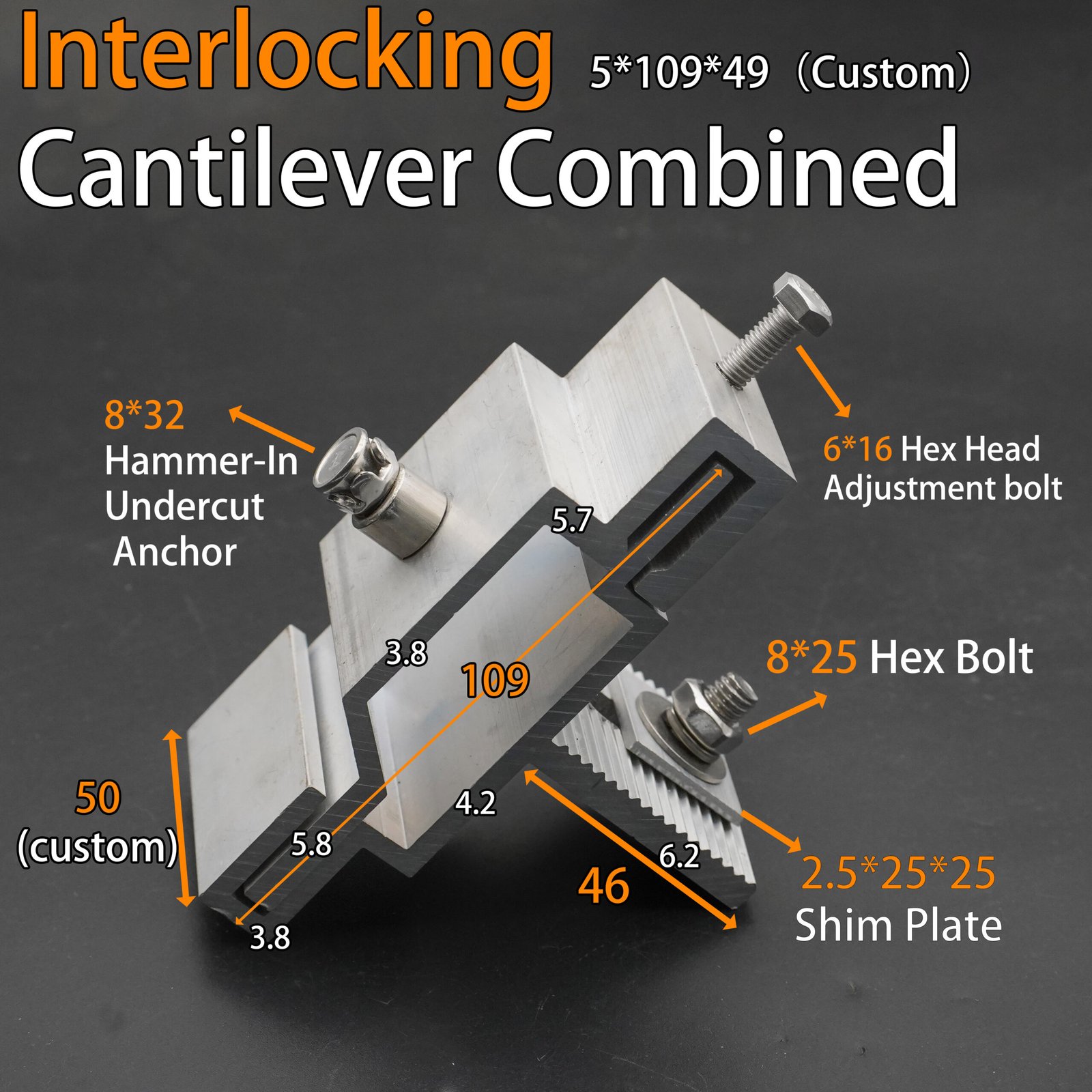 Interlocking Cantilever Male-Female Aluminium Undercut Anchor Bracket