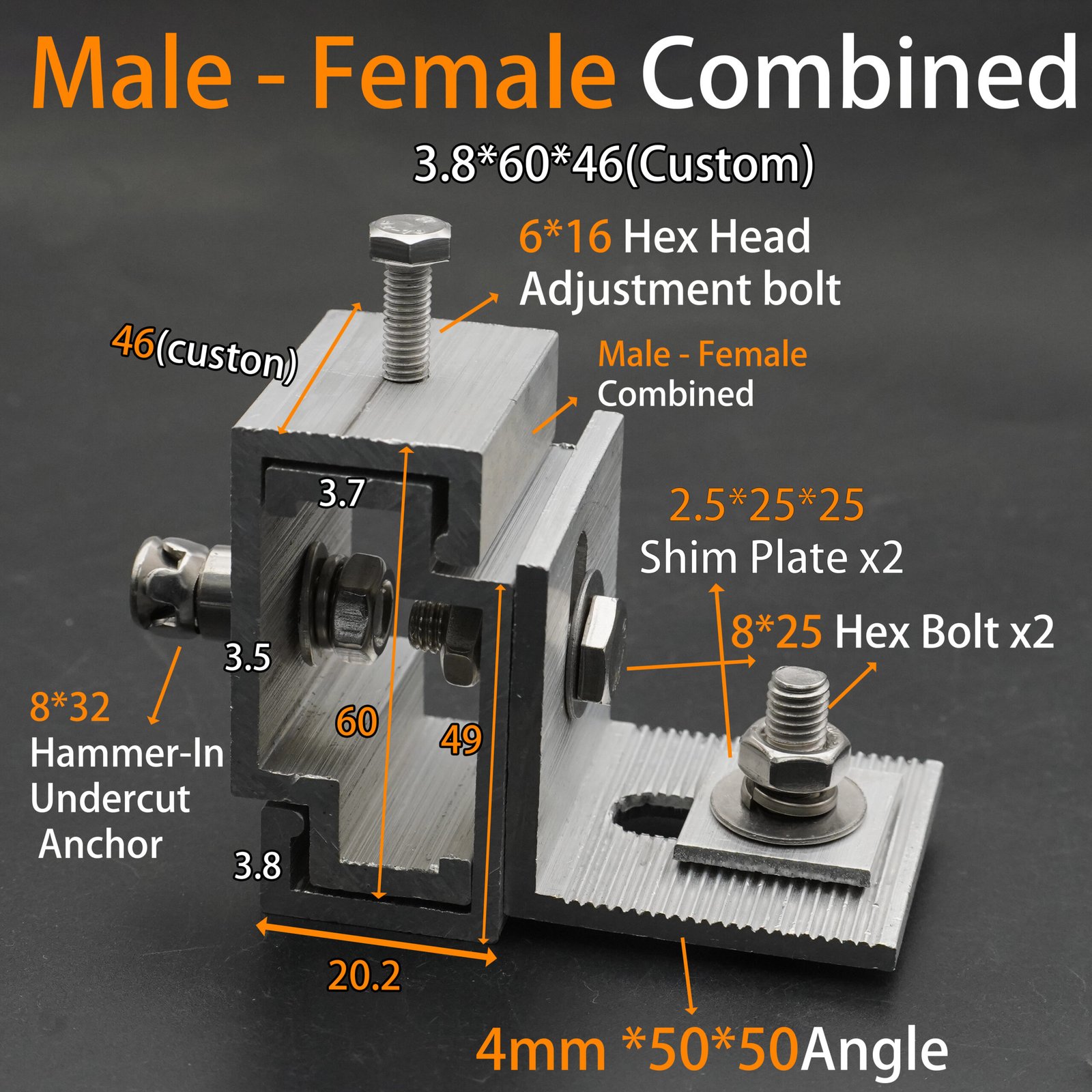 Male-Female Combined Aluminium Undercut Anchor Bracket
