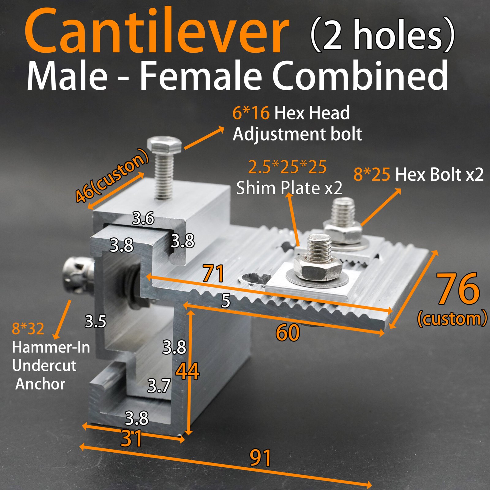 Cantilever Male-Female Aluminium Undercut Anchor Bracket