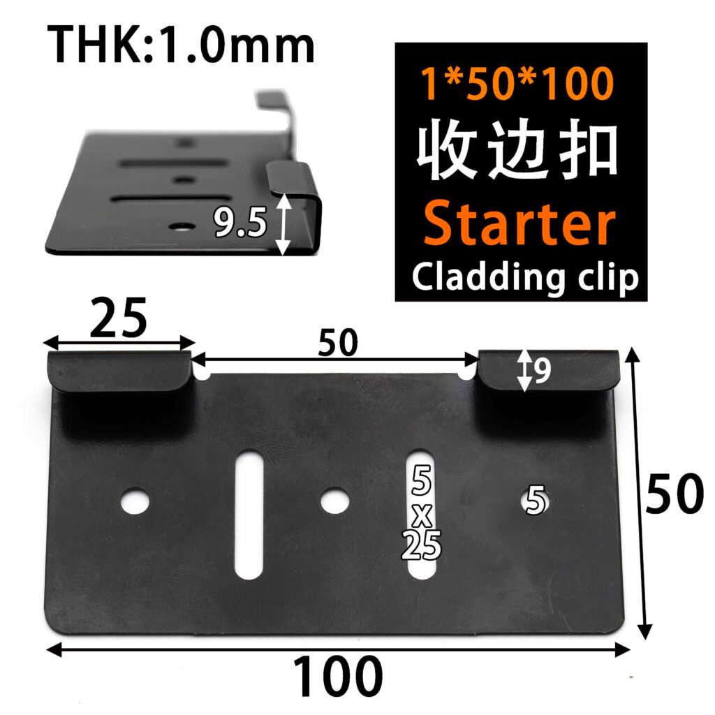 Starter cladding clip — Frontek Plus System, 1.0mm SS304, 50×100mm, for bottom-row reference level fixing